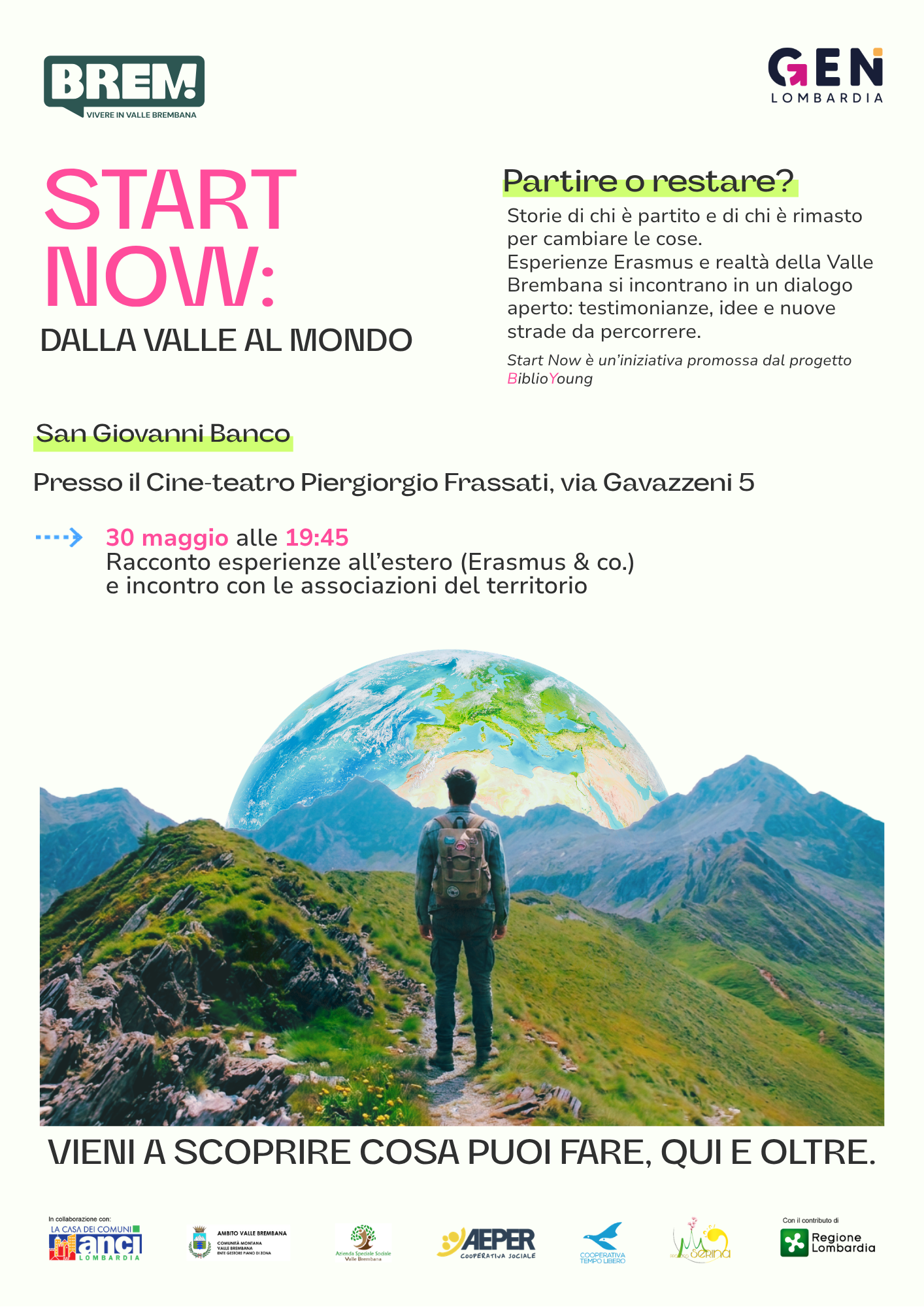 Immagine START NOW: DALLA VALLE AL MONDO - una serata a San Giovanni Bianco rivolta ad adolescenti e giovani per parlare di esperienze all’estero