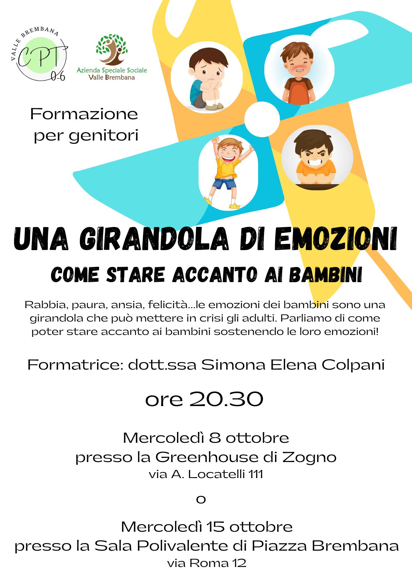 Immagine UNA GIRANDOLA DI EMOZIONI. COME STARE A FIANCO DEI BAMBINI - Formazione promossa dal Coordinamento Pedagogico Territoriale della Valle Brembana, rivolta a genitori con figli di tutte le fasce d’età