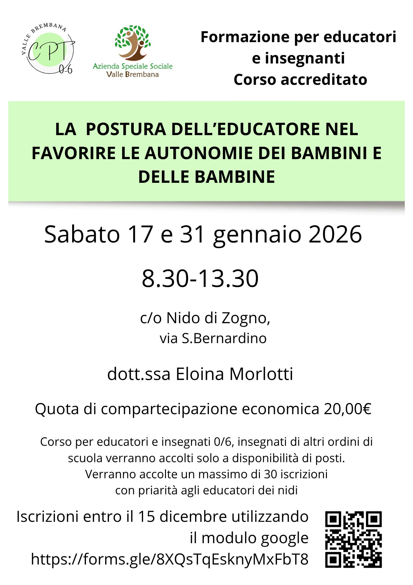 Immagine LA POSTURA DELL'EDUCATORE NEL FAVORIRE LE AUTONOMIE DEI BAMBINI E DELLE BAMBINE - Formazione promossa dal Coordinamento Pedagogico Territoriale della Valle Brembana, rivolta a educatori e insegnanti 0/6