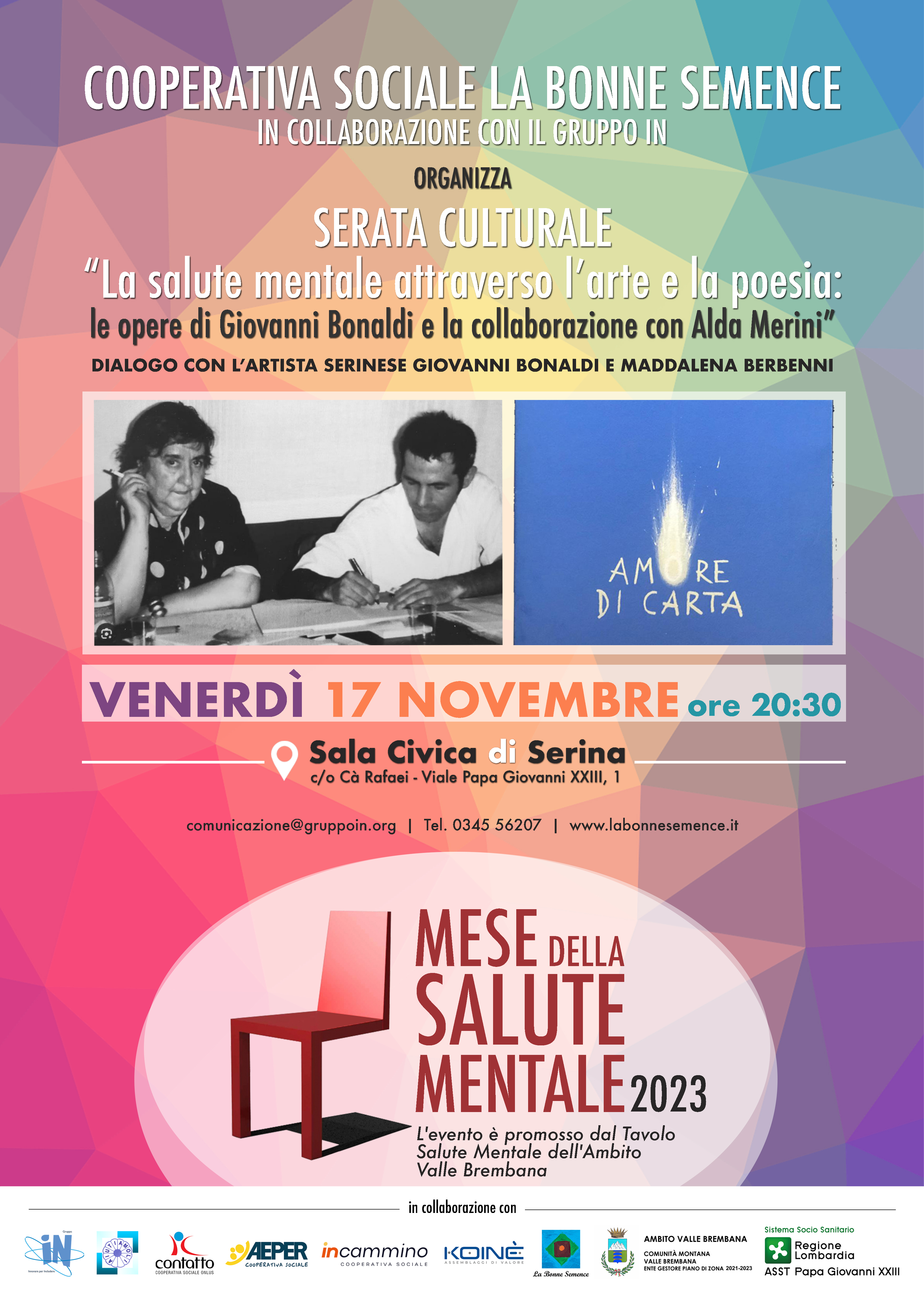 immagine SERATA CULTURALE La salute mentale attraverso l'arte e la poesia: le opere di Giovanni Bonaldi e la collaborazione con Alda Merina - Mese della Salute Mentale 2023