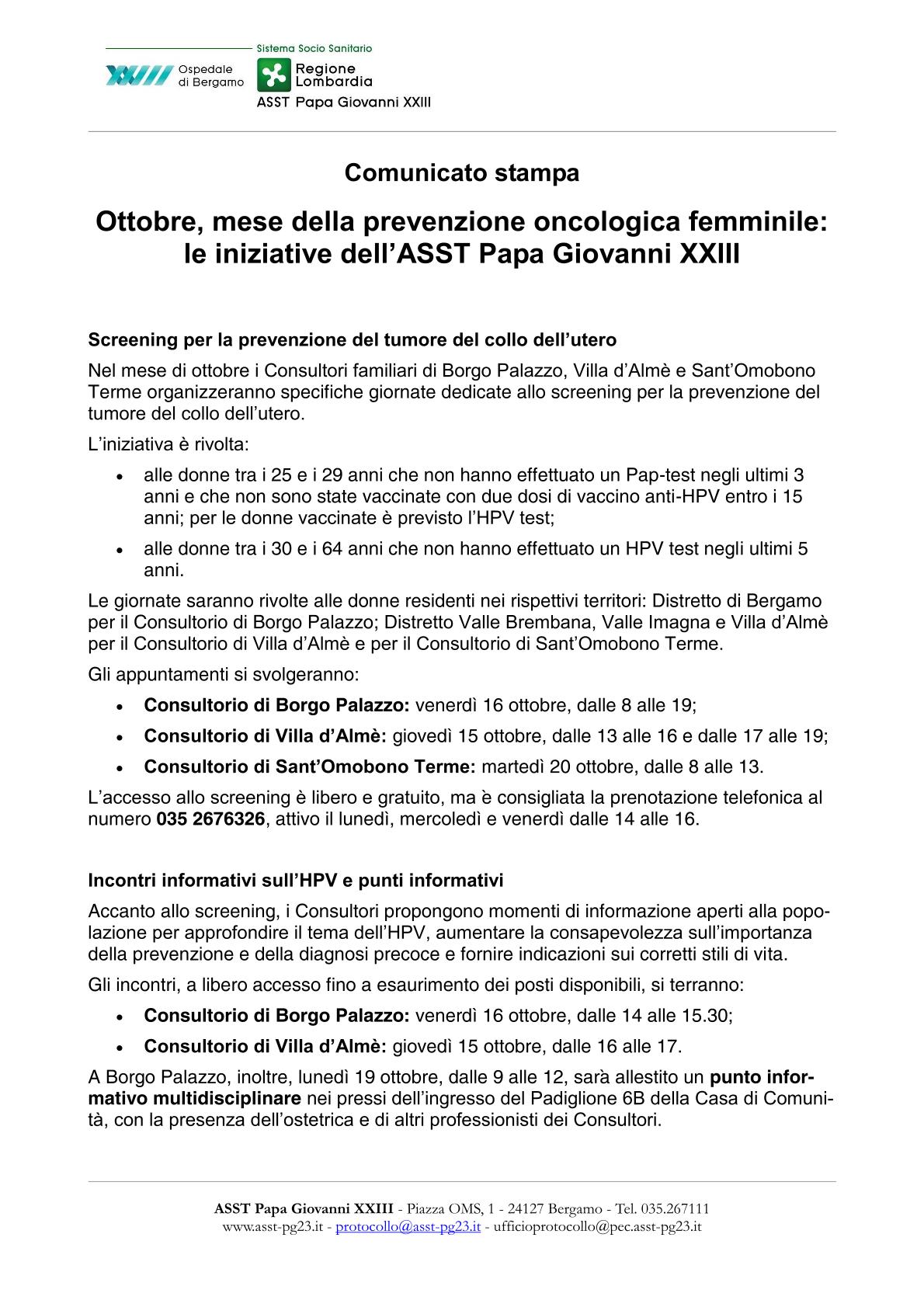Immagine Ottobre, mese della prevenzione oncologica femminile: le iniziative dell’ASST Papa Giovanni XXIII